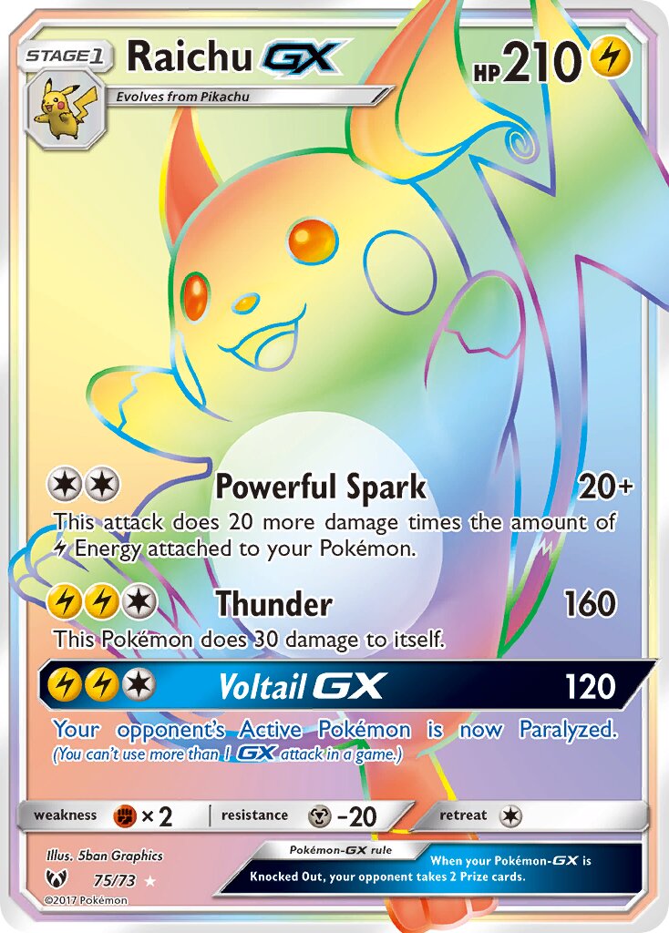Raichu-GX - 75/73 - Rare Rainbow (Inglés Foil LP)