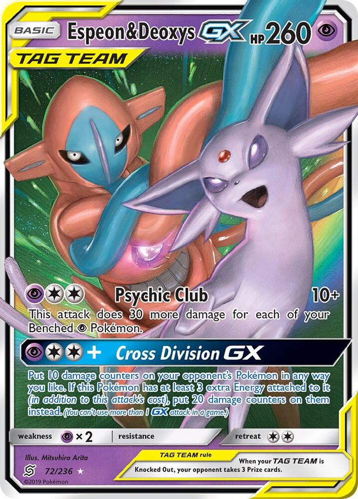 Espeon & Deoxys-GX - 72/236 - Rare Holo GX (Inglés Foil LP)