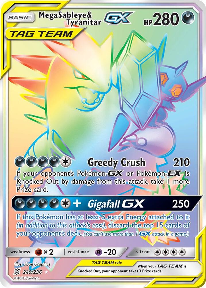 Mega Sableye & Tyranitar-GX - 245/236 - Rare Rainbow (Español Foil LP)