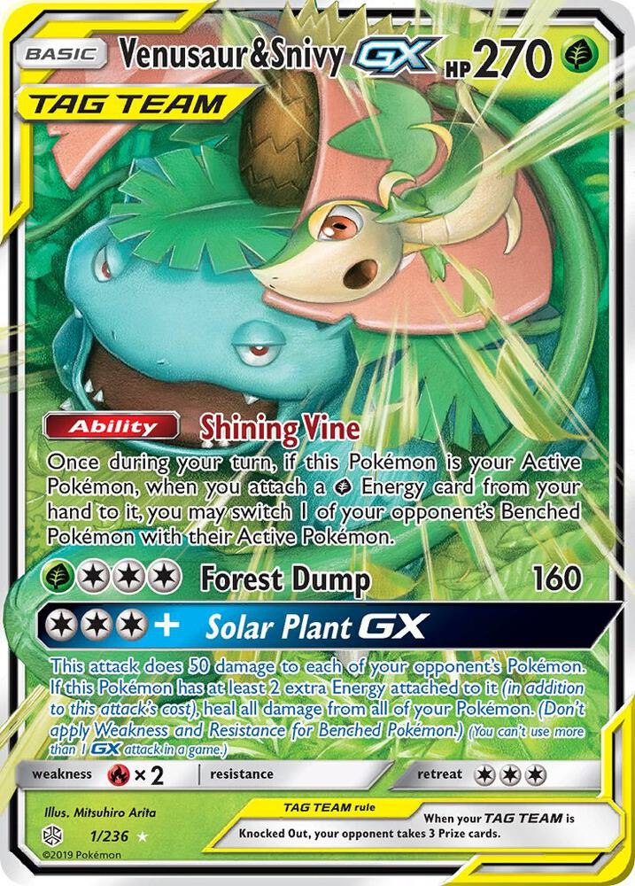 Venusaur & Snivy-GX - 1/236 - Rare Holo GX (Español Foil NM)
