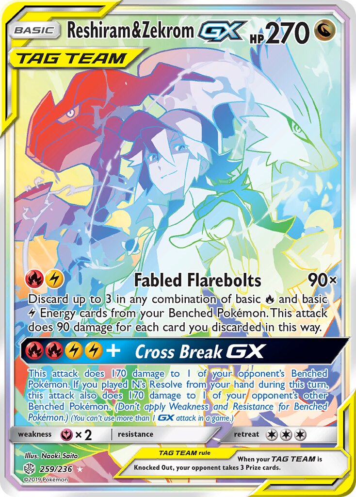 Reshiram & Zekrom-GX - 259/236 - Rare Rainbow (Inglés Foil NM)