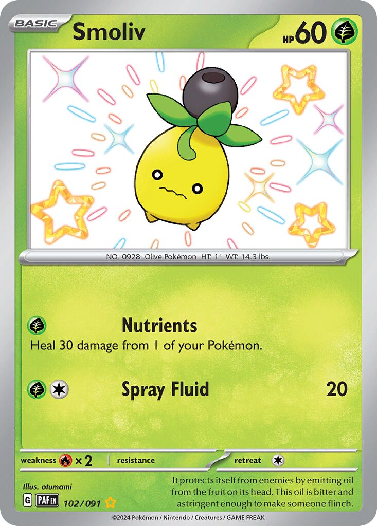 Smoliv - 102/091 - Shiny Rare (Inglés Foil NM)