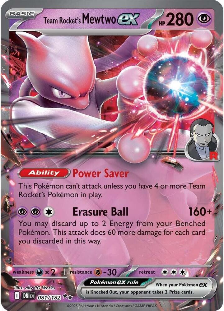 Team Rocket's Mewtwo ex - 081/182 - Double Rare (Inglés Foil NM)