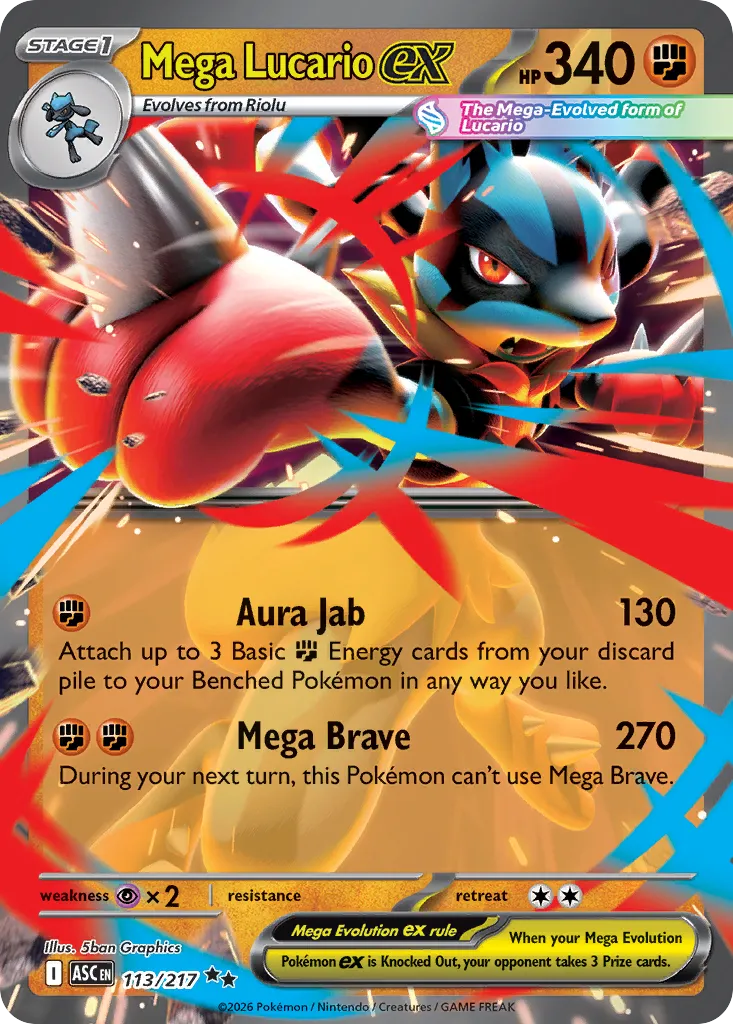 Mega Lucario ex - 113/217 - Double Rare (Inglés Foil NM)