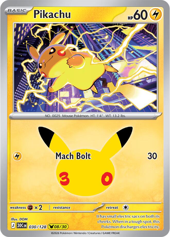 Pikachu - 030/128 - Pikachu Rare (Inglés Foil NM)