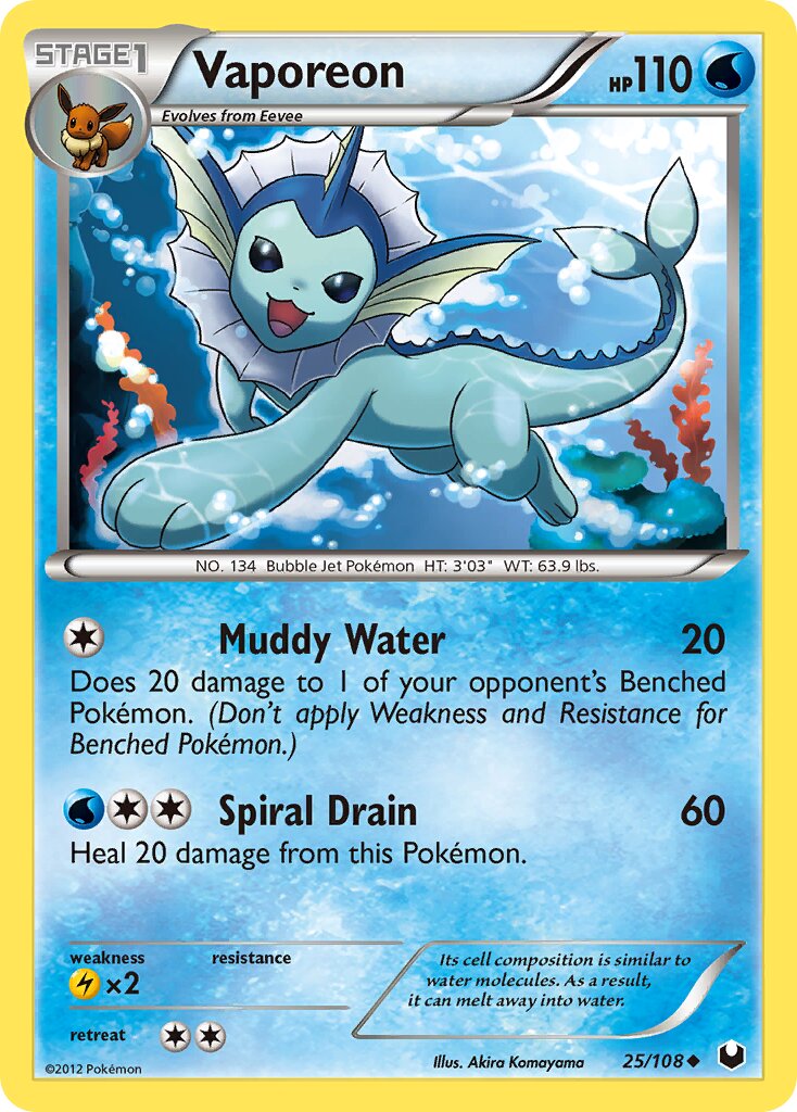 Vaporeon - 25/108 - Uncommon (Inglés Reverse Holo MP)