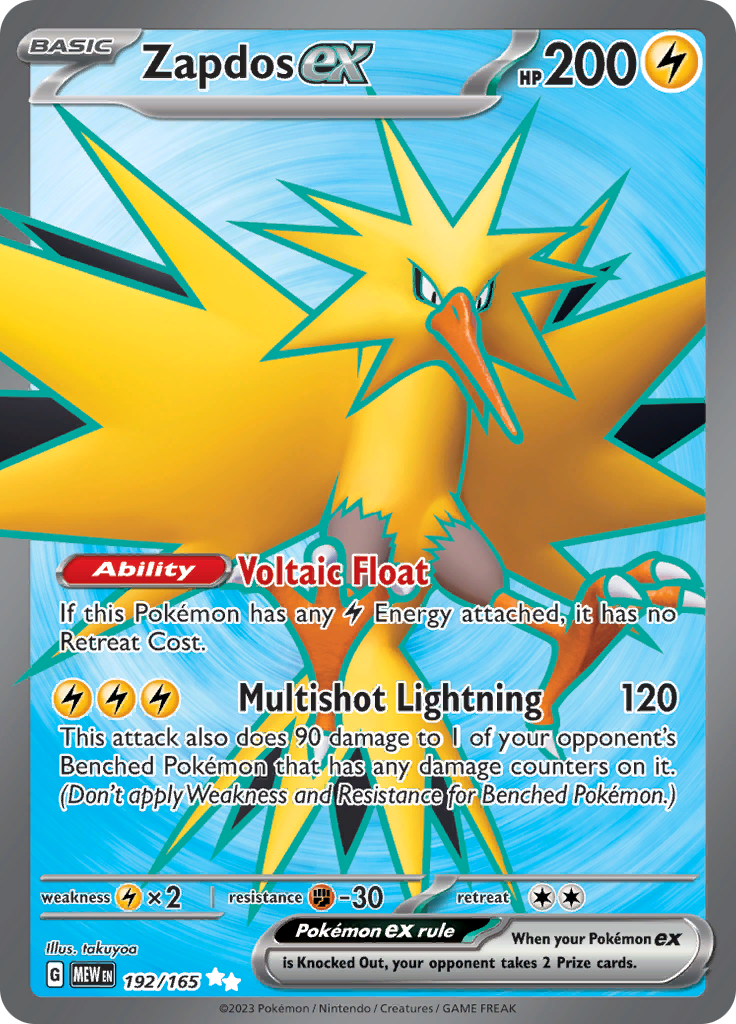 Zapdos ex - 192/165 - Full Art Secret Rare