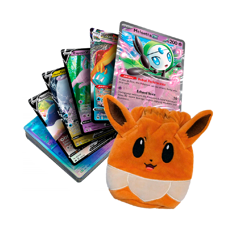 Lote de 25 Cartas Foil + 5 Cartas EX/V + Bolsito Eevee Pouch