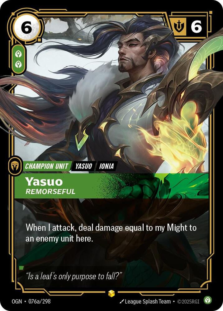 Yasuo - Remorseful - 076a/298 - Showcase (Inglés Foil NM)