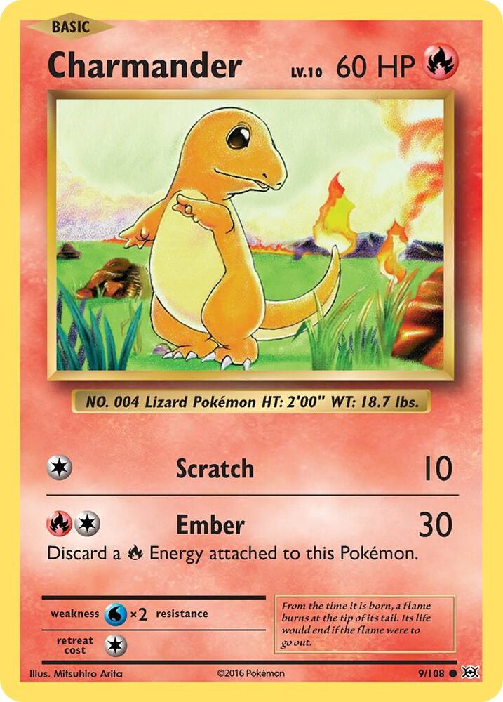 Charmander - 9/108 - Common (Inglés Reverse Holo LP)