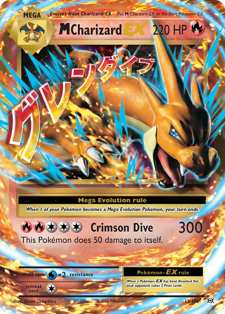 M Charizard-EX - 13/108 - Rare Holo EX (Inglés Foil NM)