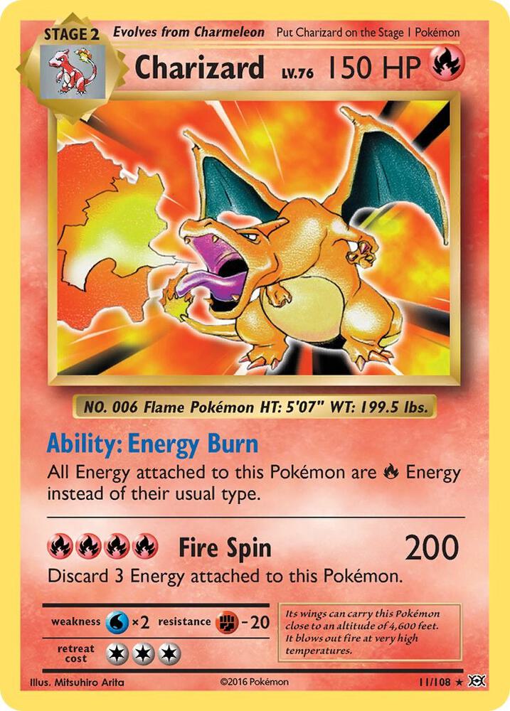 Charizard - 11/108 - Rare Holo (Inglés Reverse Holo LP)