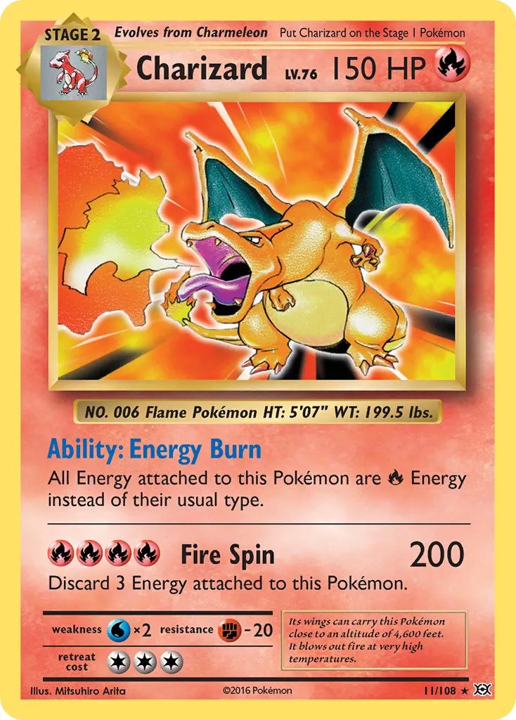 Charizard - 11/108 - Rare Holo (Inglés Foil MP)
