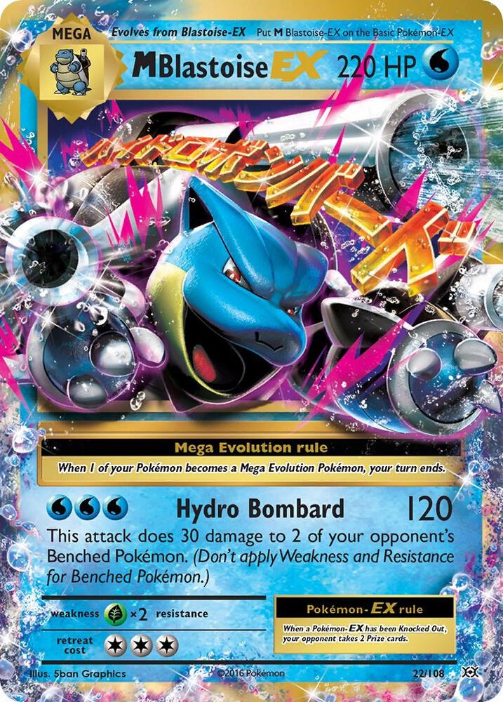 M Blastoise-EX - 22/108 - Rare Holo EX (Inglés Foil LP)
