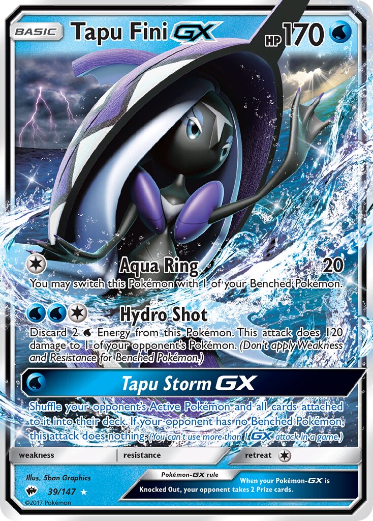 Tapu Fini-GX - 39/147 - Rare Holo GX (Inglés Foil NM)