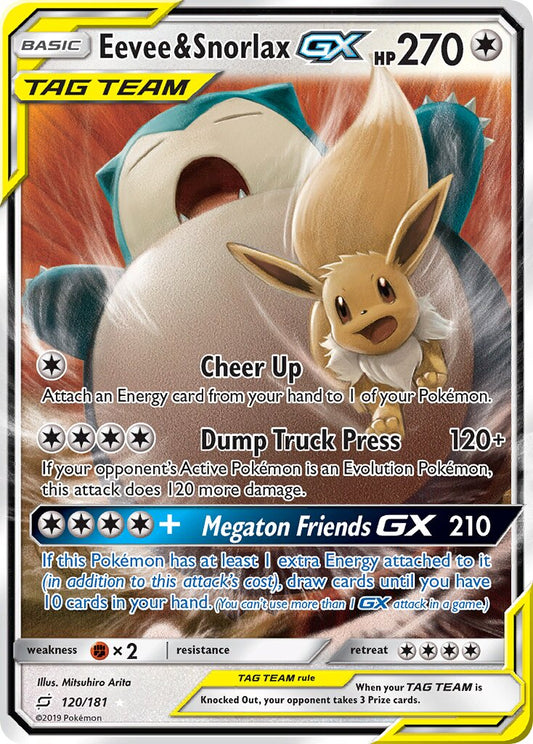 Eevee & Snorlax-GX - 120/181 - Rare Holo GX (Español Foil NM)