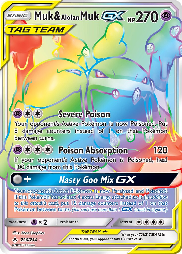 Muk & Alolan Muk-GX - 220/214 - Rare Rainbow (Inglés Foil NM)