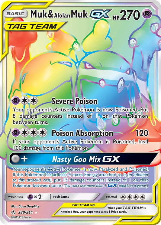 Muk & Alolan Muk-GX - 220/214 - Rare Rainbow (Inglés Foil NM)