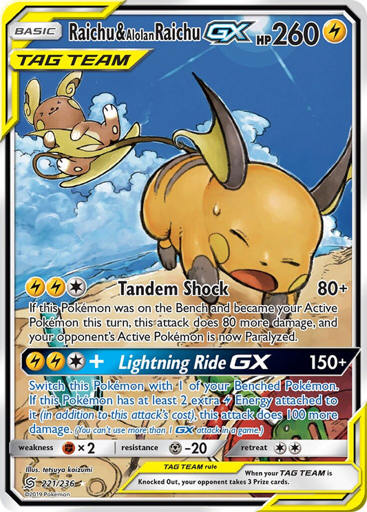 Raichu & Alolan Raichu-GX - 221/236 - Rare Ultra (Inglés Foil NM)