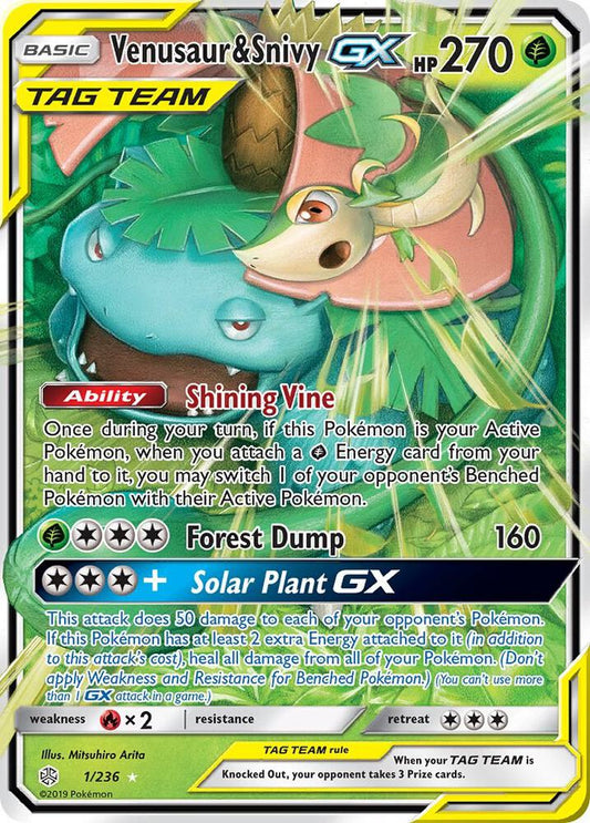 Venusaur & Snivy-GX - 1/236 - Rare Holo GX (Español Foil NM)