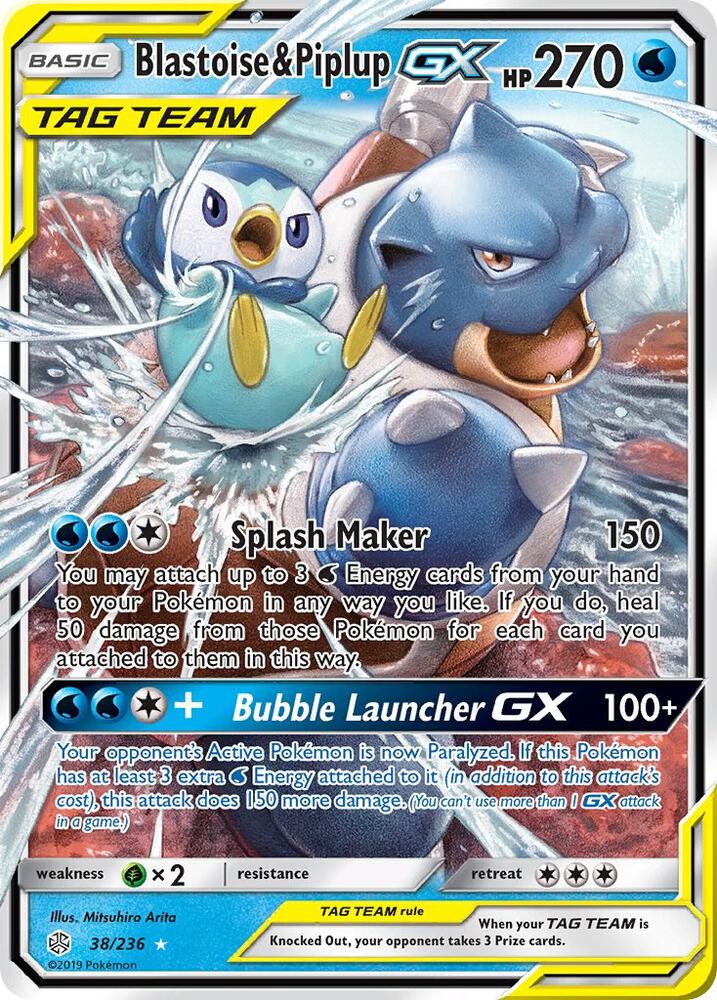 Blastoise & Piplup-GX - 38/236 - Rare Holo GX (Español Foil NM)