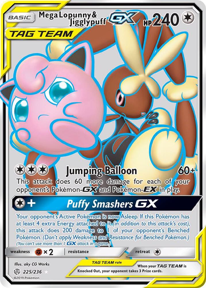 Mega Lopunny & Jigglypuff-GX - 225/236 - Rare Ultra (Inglés Foil NM)
