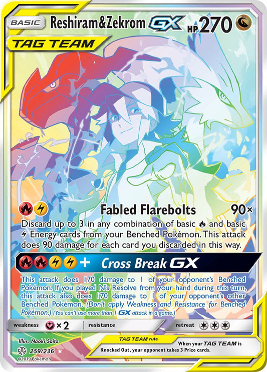 Reshiram & Zekrom-GX - 259/236 - Rare Rainbow (Inglés Foil NM)
