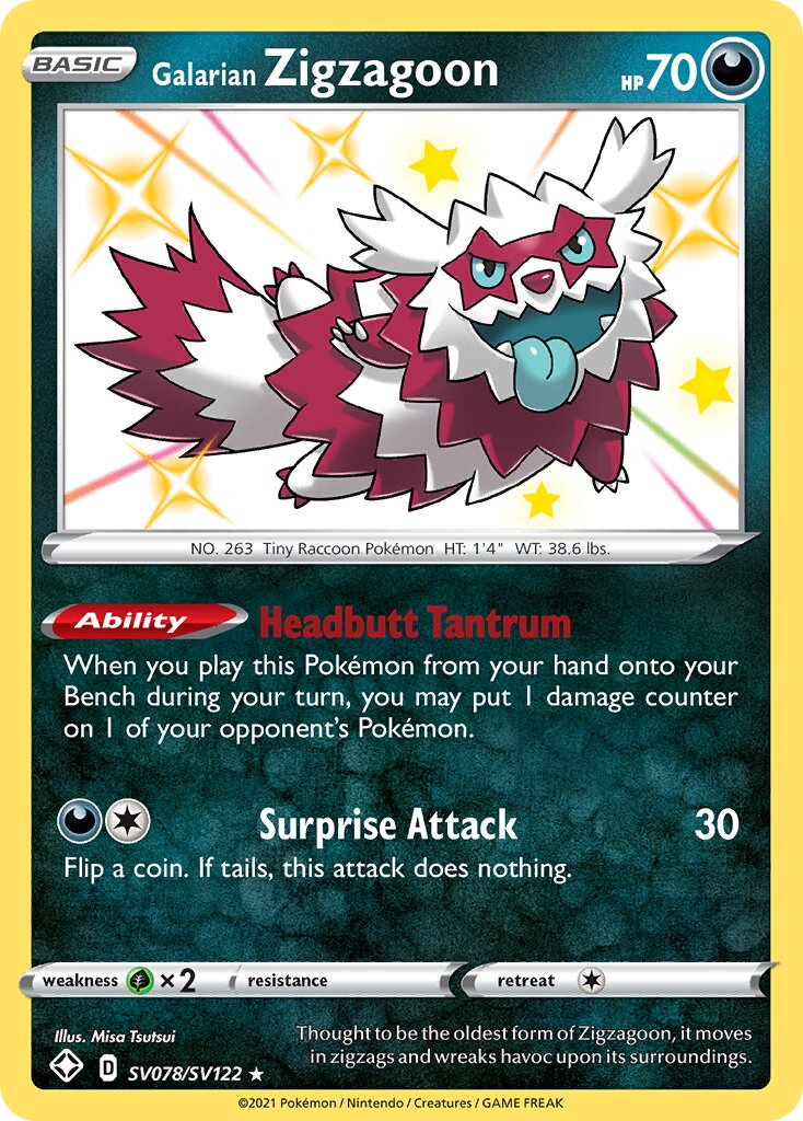 Galarian Zigzagoon - SV078/SV122 - Rare Shiny (Español Foil NM)