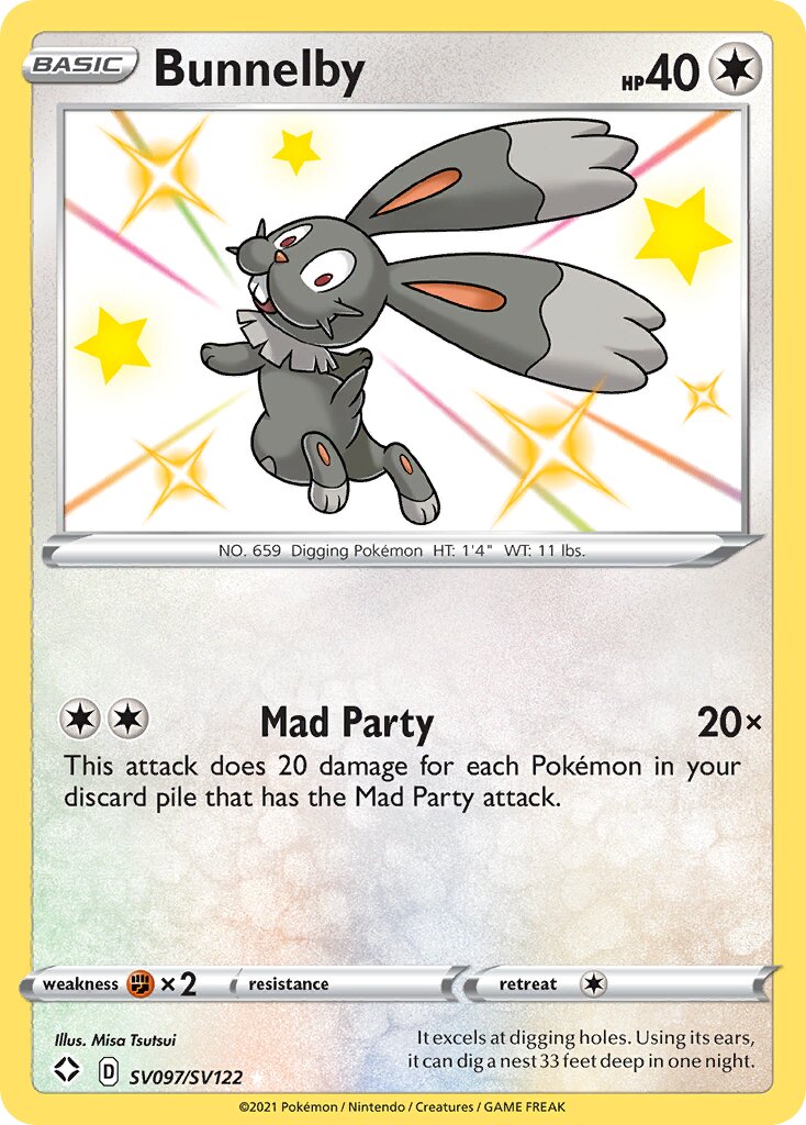 Bunnelby - SV097/SV122 - Rare Shiny (Inglés Foil NM)