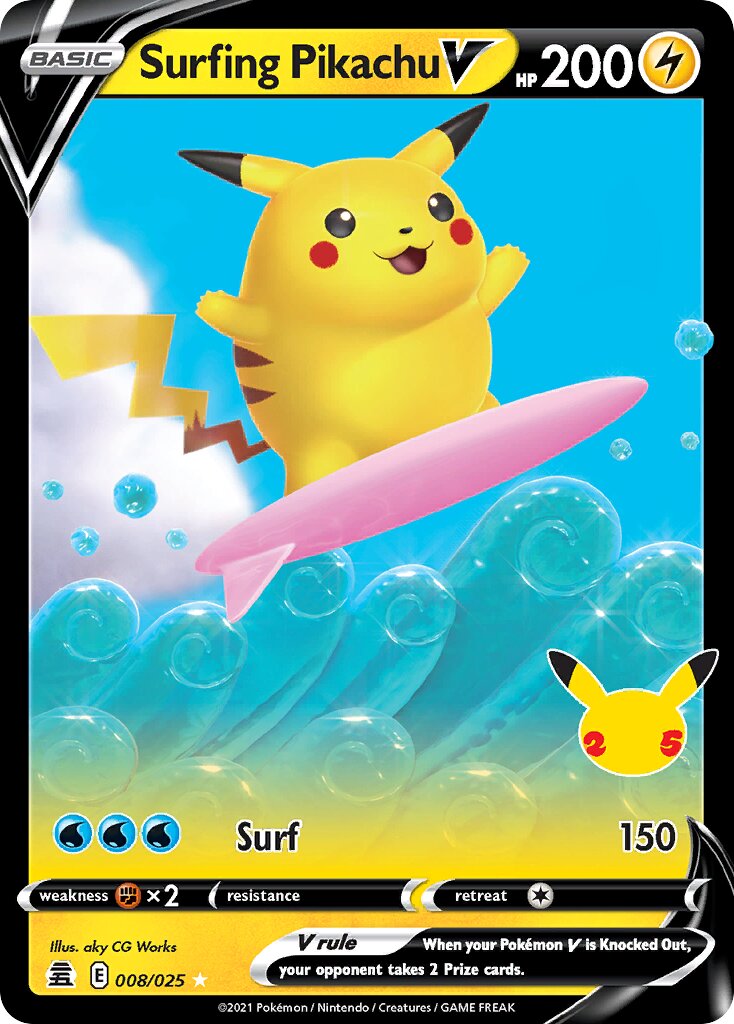 Surfing Pikachu V - 008/025 - Holo Rare V (Inglés Foil NM)