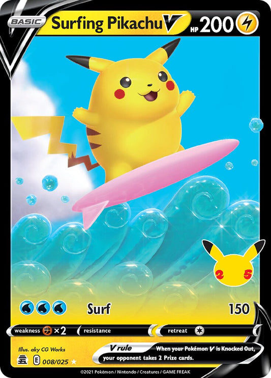 Surfing Pikachu V - 008/025 - Holo Rare V (Inglés Foil NM)