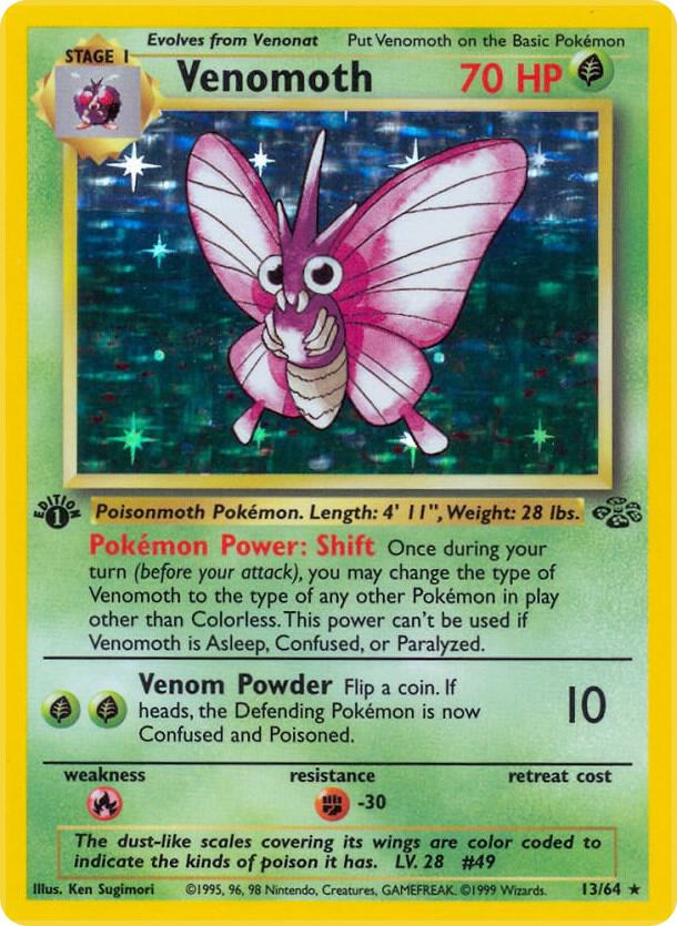 Venomoth - 13/64 - 1st Edition Holofoil Rare Holo (Inglés 1st Edition Holofoil LP)
