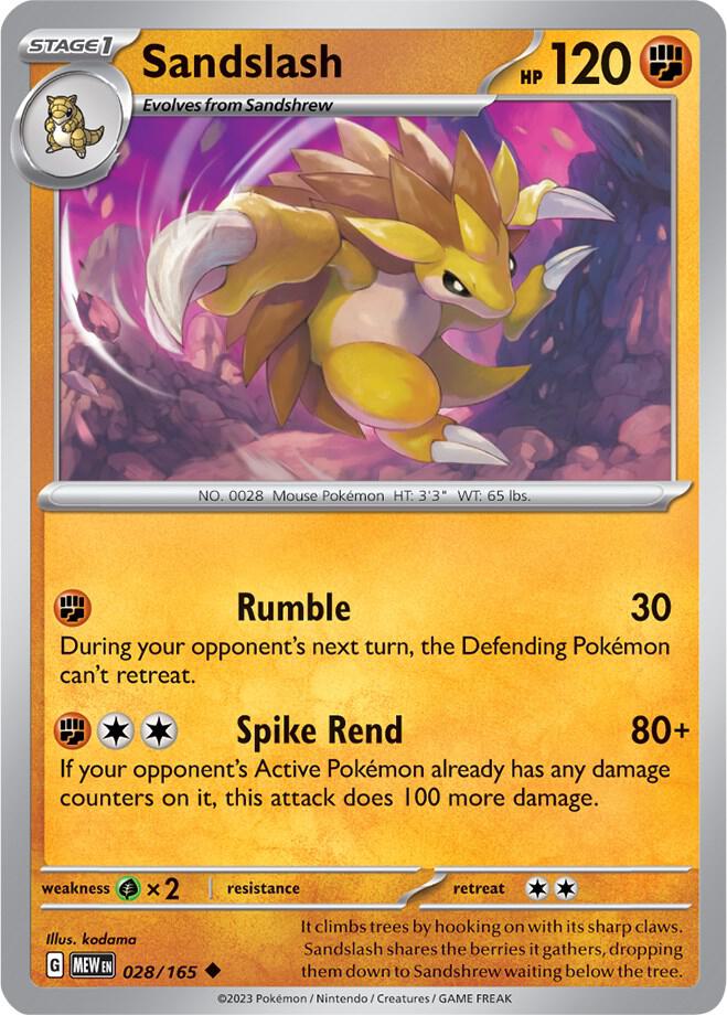 Sandslash - 028/165 - Uncommon (Inglés NM)