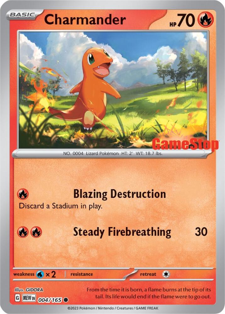 Charmander - 004/165 (GameStop Exclusive) - 004/165 - Promo (Inglés Reverse Holo NM)