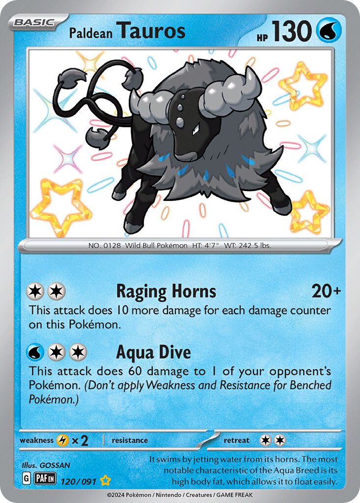 Paldean Tauros - 120/091 - Shiny Rare (Inglés Foil LP)