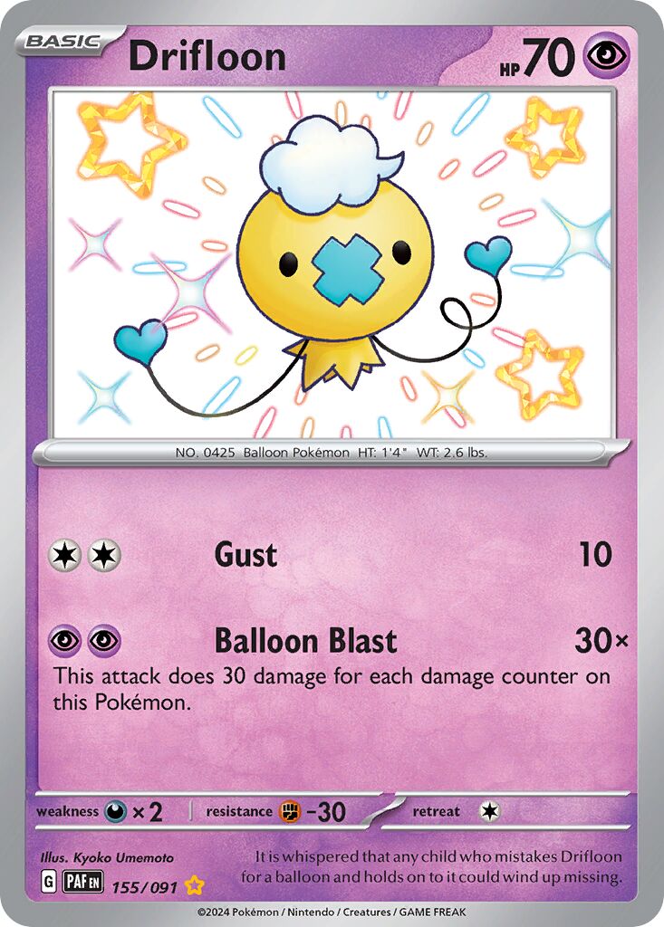Drifloon - 155/091 - Shiny Rare (Inglés Foil NM)