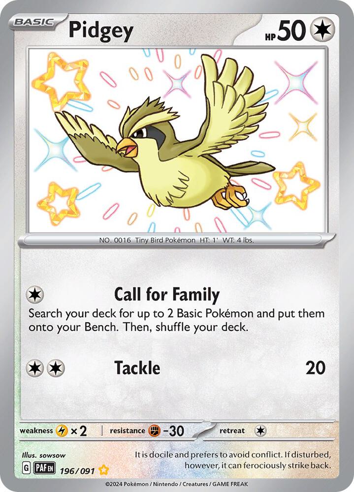 Pidgey - 196/091 - Shiny Rare (Inglés Foil NM)
