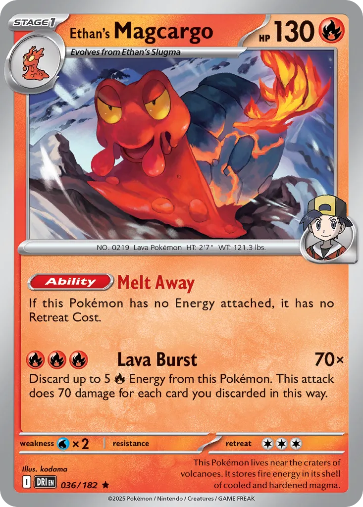 Ethan's Magcargo - 036/182 - Rare (Inglés Reverse Holo NM)