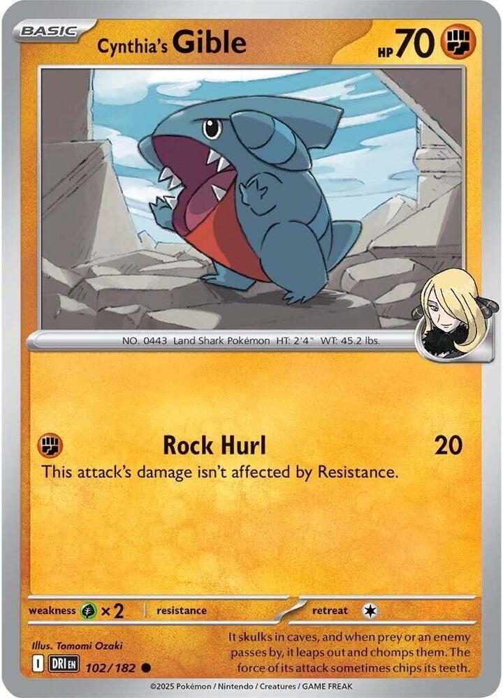 Cynthia's Gible - 102/182 - Common (Inglés Reverse Holo NM)