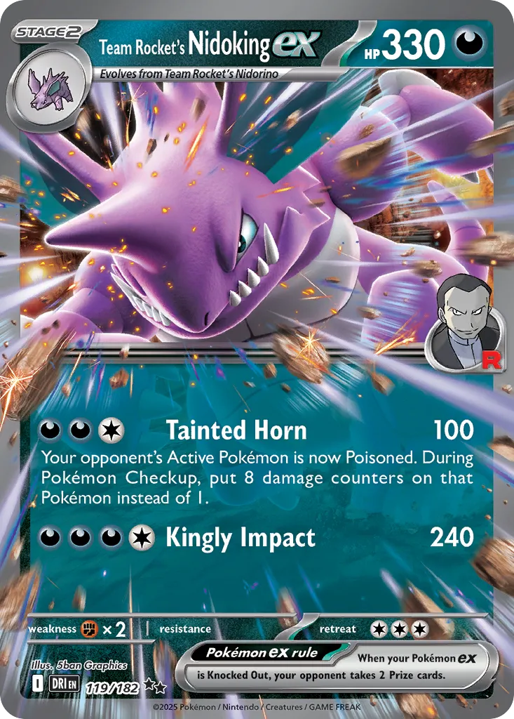Team Rocket's Nidoking ex - 119/182 - Double Rare (Inglés Foil NM)