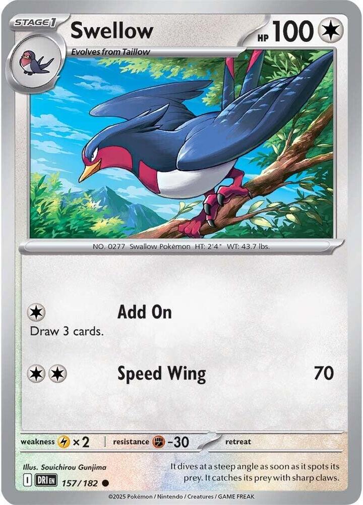 Swellow - 157/182 - Common (Español Reverse Holo NM)