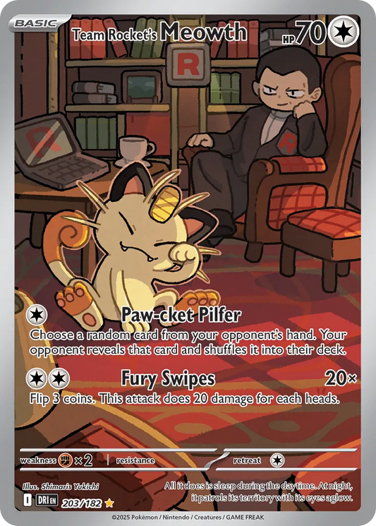 Team Rocket's Meowth - 203/182 - Illustration Rare (Inglés Foil LP)