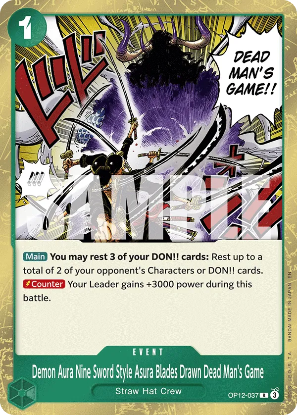 Demon Aura Nine Sword Style Asura Blades Drawn Dead Man's Game - OP12-037 - Rare Foil (Inglés Foil NM)