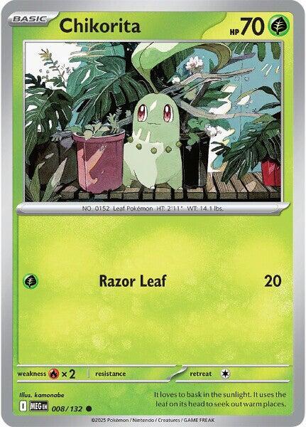 Chikorita - 008/132 - Common (Inglés Reverse Holo NM)