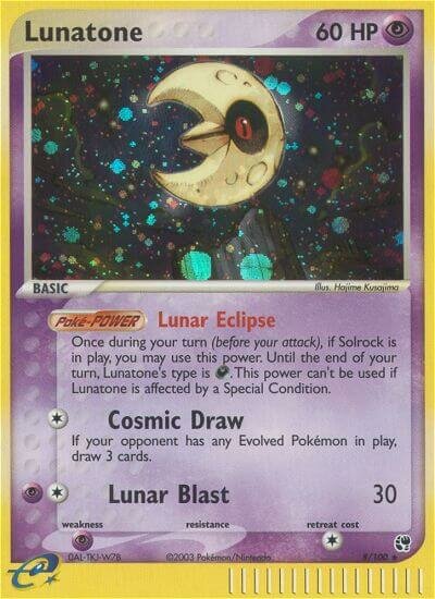 Lunatone - 8/100 - Rare Holo (Inglés Reverse Holo NM)