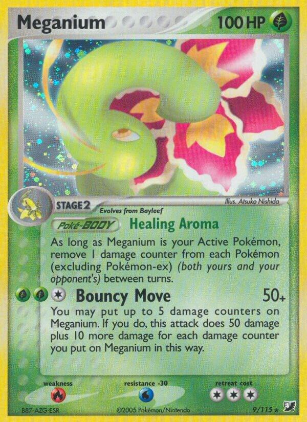 Meganium - 9/115 - Rare Holo (Inglés Reverse Holo DMG)