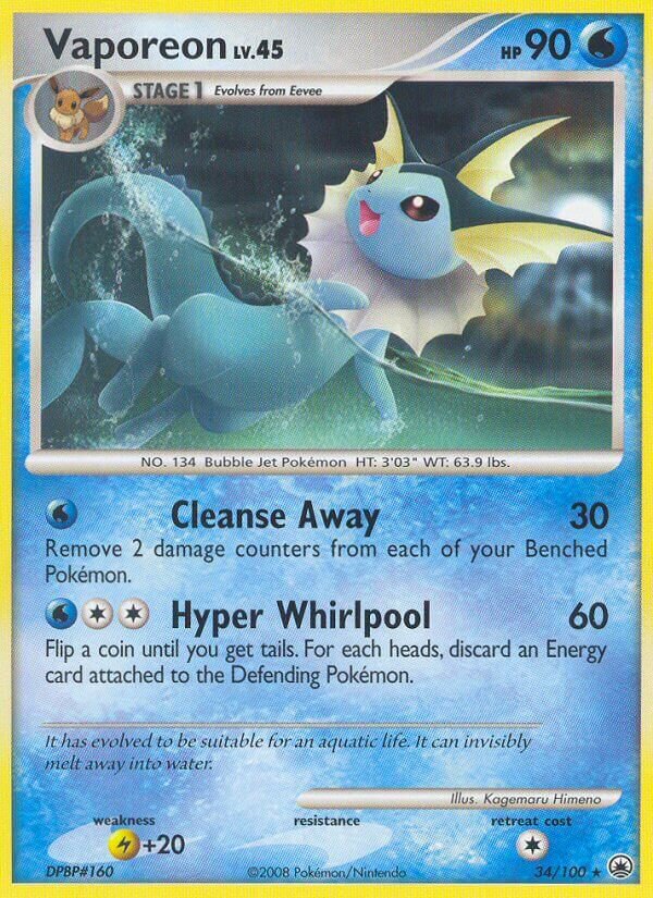 Vaporeon - 34/100 - Rare (Inglés DMG)
