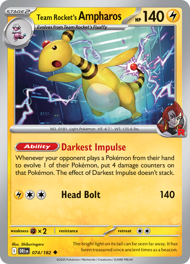 Team Rocket's Ampharos - 074/182 - Uncommon (Español)
