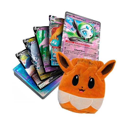 Lote de 25 Cartas Foil + 5 Cartas EX/V + Bolsito Eevee Pouch