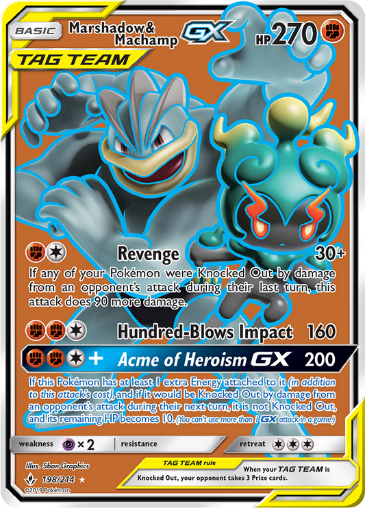 Marshadow & Machamp GX - 198/214 - Full Art Ultra Rare (Español)
